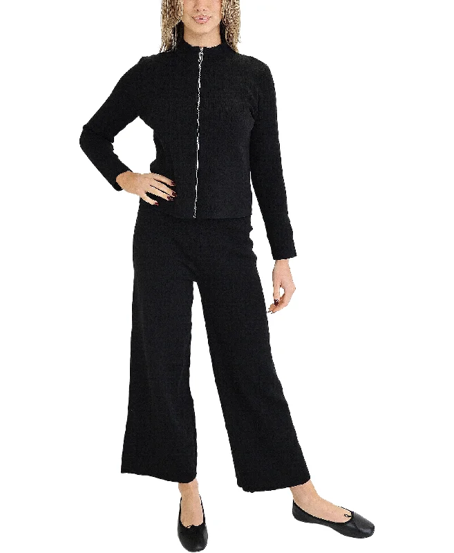 Fashionable and casual Knit Zip Front Top & Pant Set- 2 Pc Set