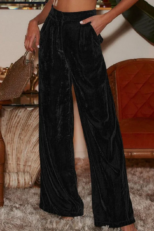 Minimal Classic Loose Fit High Waist Long Pants with Pockets