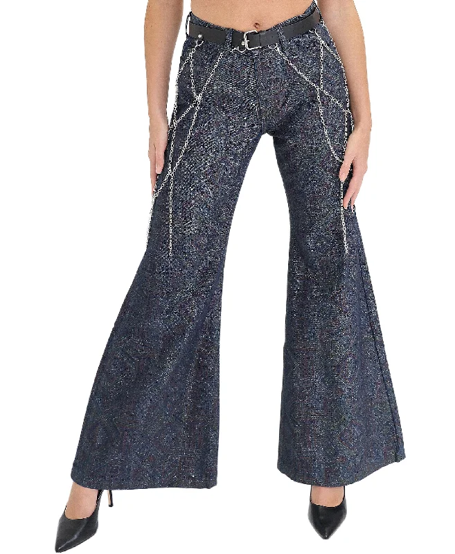 Cool Breeze At Night Metallic Printed Denim Pants