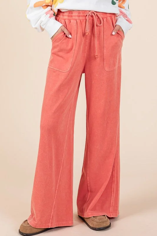 Versatile Items Mineral Wash French Terry Drawstring Wide Leg Pants