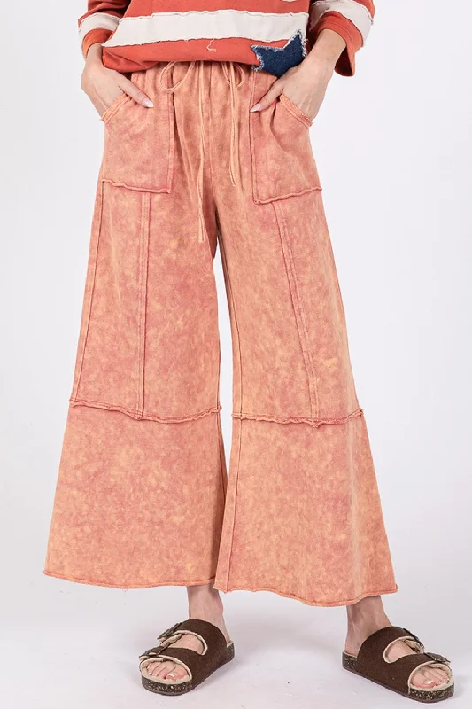 Urban Style Mineral Washed Terry Wide Leg Pants