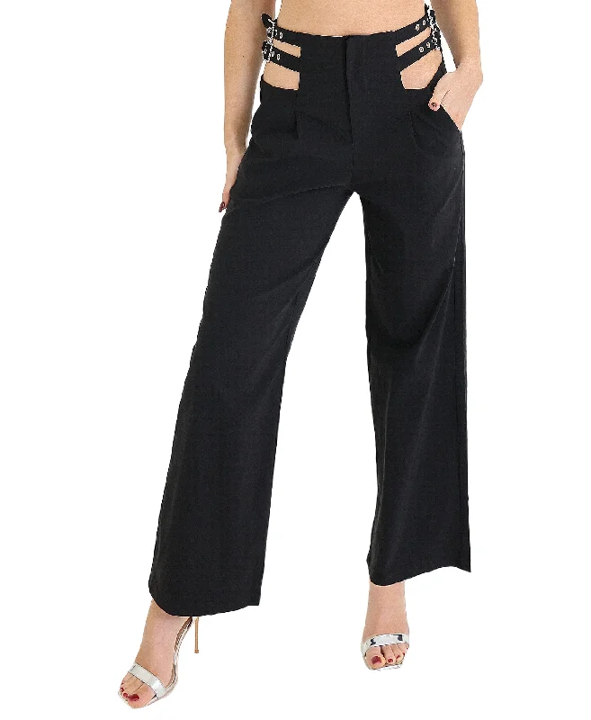 Warm and substantial Pants w/ Cutout & Rhinestone Buckles