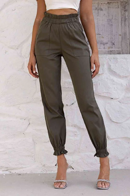 Creative Prints Paperbag Waist Pants with Pockets