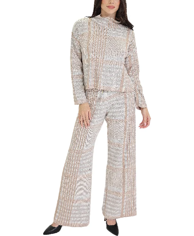 Windbreaker fashion Plaid Knit Top & Knit Pants Sets- 2 Pc Set