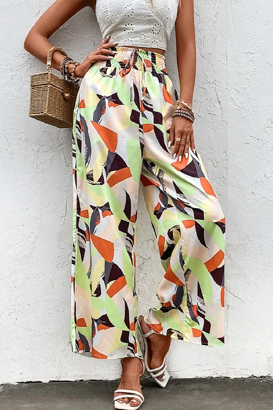 Stylish Comfort Printed Smocked Waist Wide Leg Pants