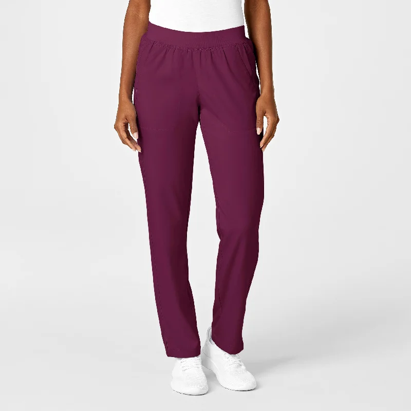 Literary Style PRO Women's Knit Waist Cargo Scrub Pant - Wine