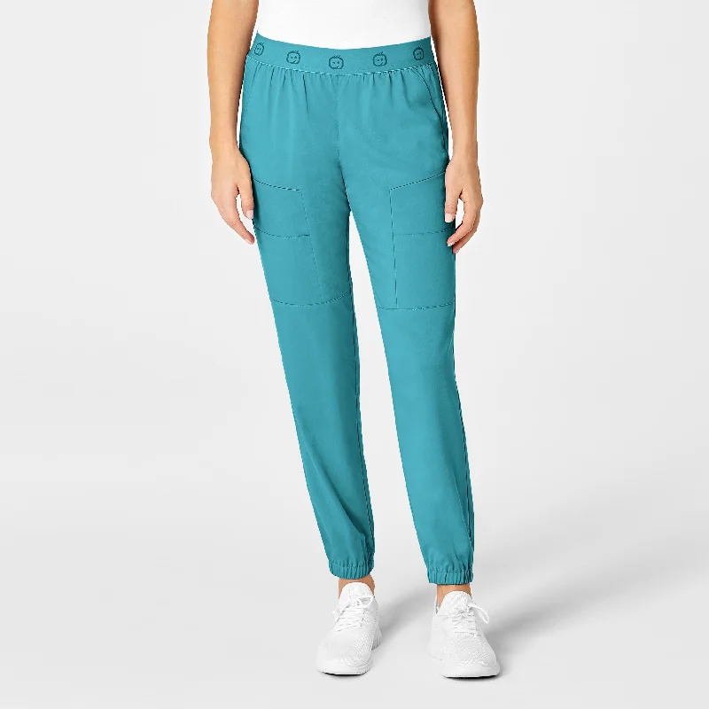 Wearable At Home Or Out PRO Women's Slim Cargo Jogger Scrub Pant - Teal Blue
