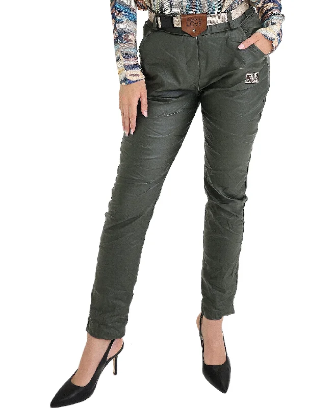 Elegant Style Faux Leather Pants w/ Belt