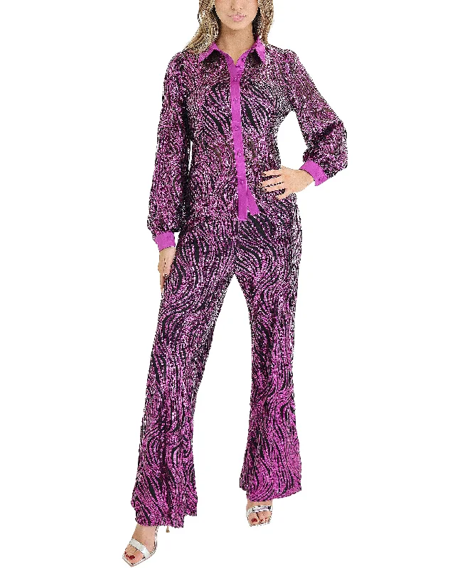 Fashionable and versatile Sequin Blouse & Pant Set- 2 Pc Set