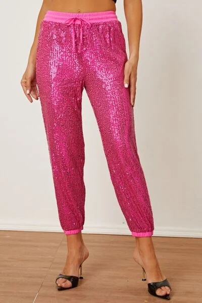 Trendy And Casual Sequin Drawstring Pants with Pockets