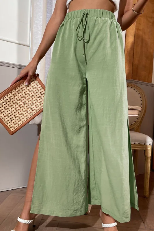 Soft Fashion Side Slit Wide Leg Pants