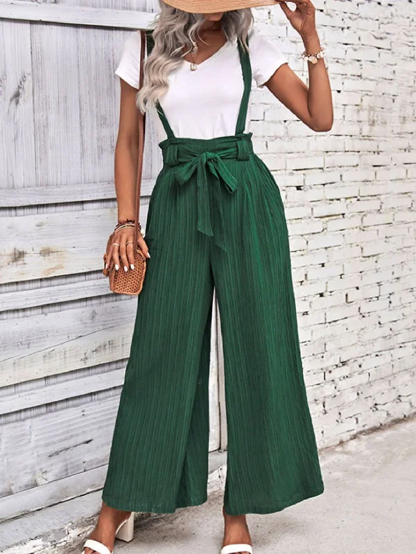 Personal Charm Tie Belt Wide Leg Overalls