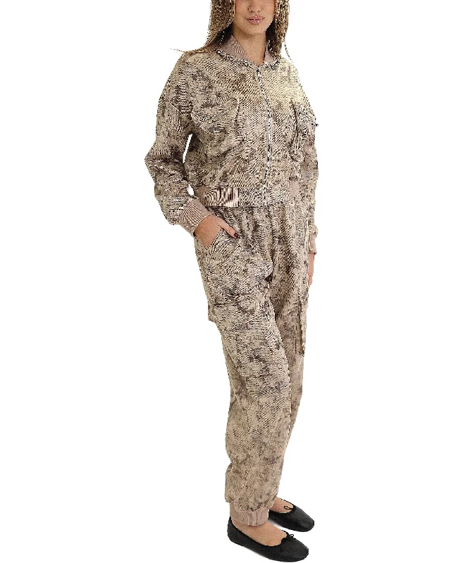 Sports Express Tie Dye & Jeweled Zip Front Jacket & Cargo Jogger Set- 2 Pc Set